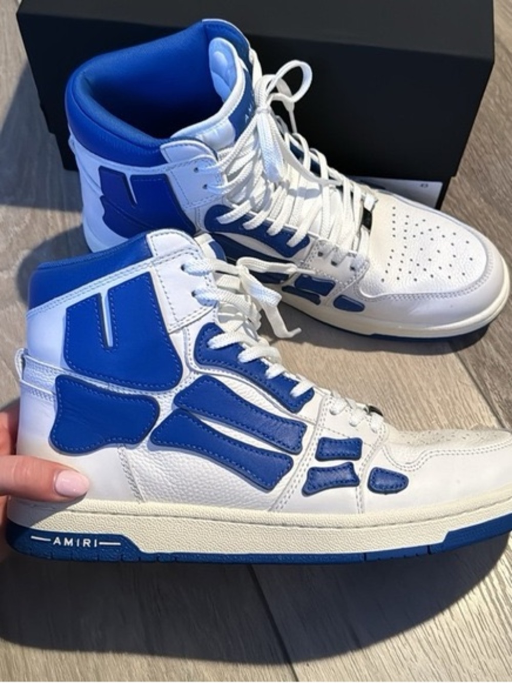 AMIRI White and Blue High-Top Sneakers